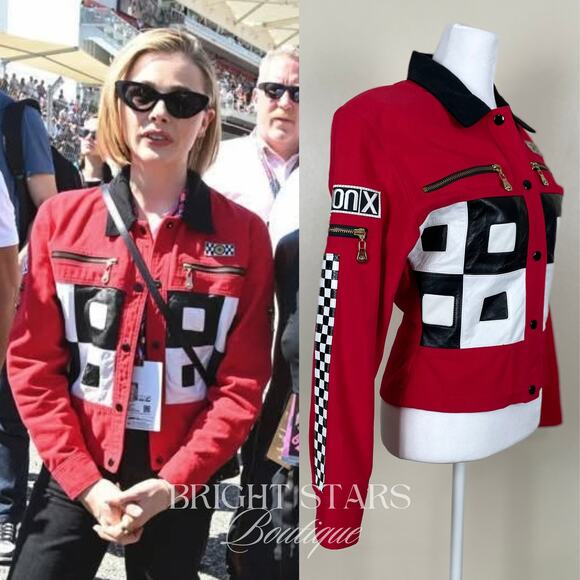 Rare Red Vintage Jacket ASO Chloe Grace Moretz Black White Formula 1 Grand Prix - Picture 4 of 7